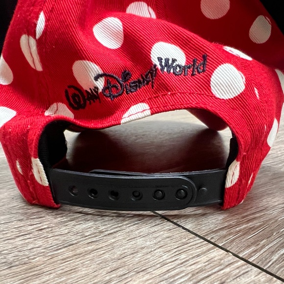 MINNIE MOUSE EARS DISNEY PARKS YOUTH BASEBALL CAP POLKA DOT ADJUSTABLE RED/BLK! - Picture 7 of 9
